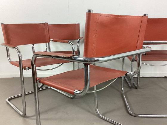 6 Vintage Mart Stam S34 Slede Design Stoelen Seventies – Eetkamerstoelen, polished steel, Leather (photo 6 of 11)