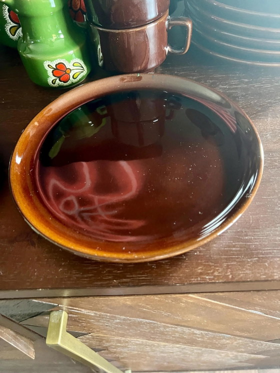 Retro Koffieservies uit de jaren 70 voor 6 personen, Space Age Vintage Servies in groen en bruin, – Ceramic (photo 8 of 10)