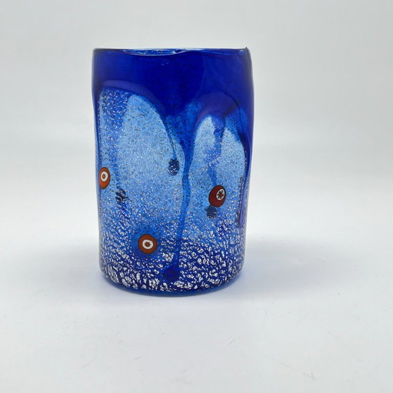 Murano Art Glass Tumbler / Vase – Silver Leaf & Murrines – Hand-blown – Glass & Decanter (photo 7 of 20)