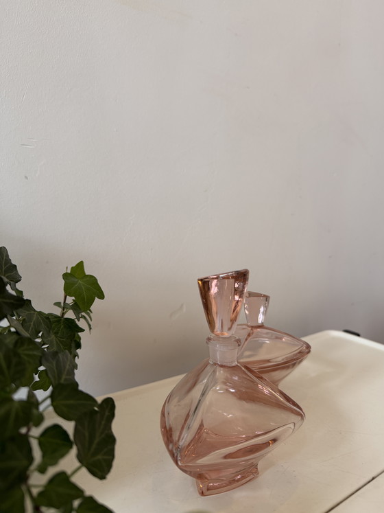 Image 1 of Art Deco Set Pink Glass Bottle and Lidded Jar
