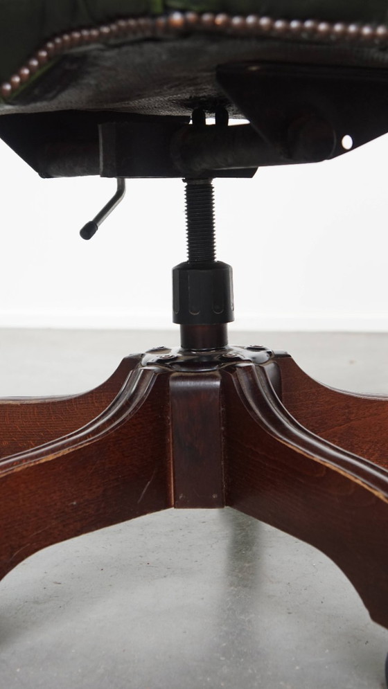 Image 1 of Green Beef Leather and Wood Chesterfield Office Chair
