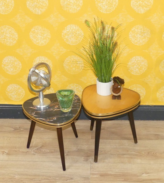 Image 1 of Original 50s 60s flower stool formica gray rose marbled Ø29 H28.5 mini kidney-shaped table vintage retro flower stool plant stan