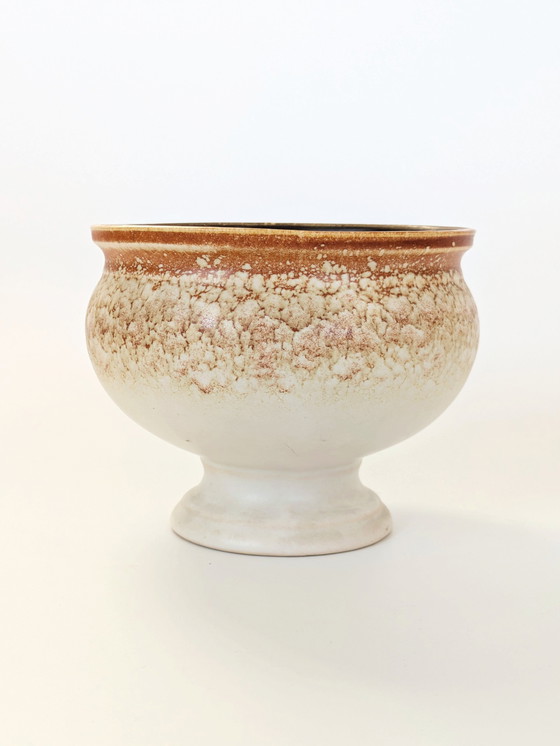 Image 1 of Fioriera vintage in ceramica VEB Haldensleben di metà secolo | Germania dell'Est | Beige e marrone ruggine