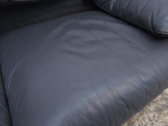 Image 1 of Cassina Maralunga two-seater designer sofa, leather sofa, couch, blue-grey, Magistretti