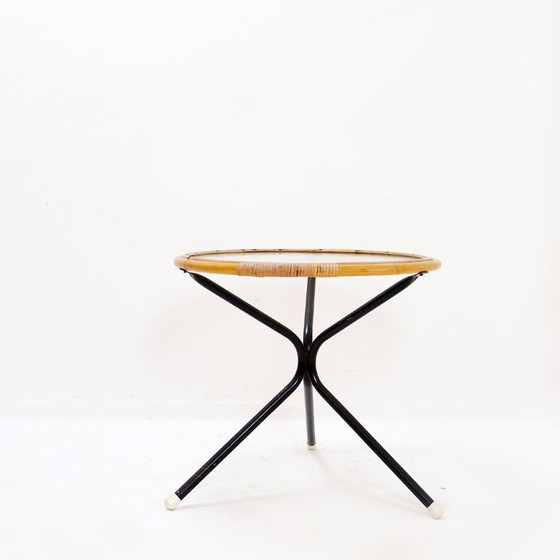 Image 1 of Table d'appoint Mid-Century en bambou, métal et verre - Pays-Bas, années 1960