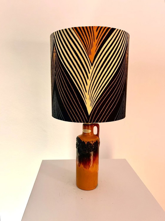 Image 1 of Wireless vase lamp upcycled from a handled vase by Kreutz Keramik and African batik fabric