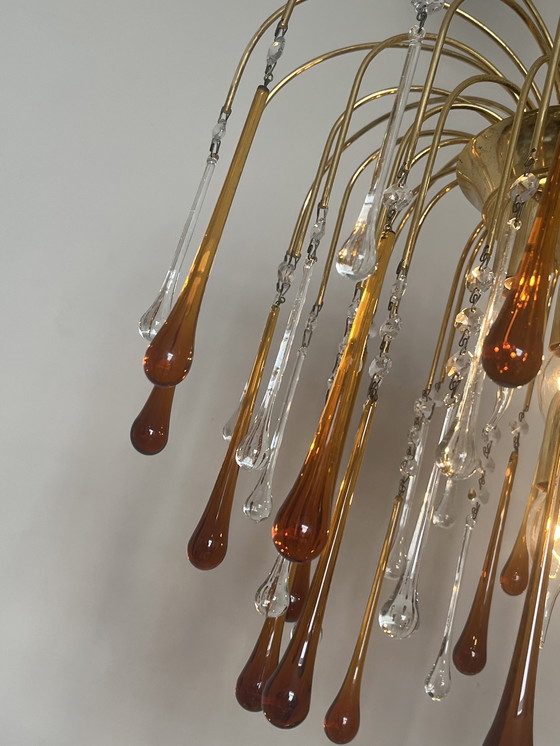 Image 1 of Vintage Teardrop Chandelier Pendant Lamp Brown Pearls