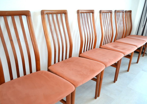 6 x chaises de salle à manger vintage danoises Kai Kristiansen – Schou Andersen, Velours, Bois (photo 2 of 13)
