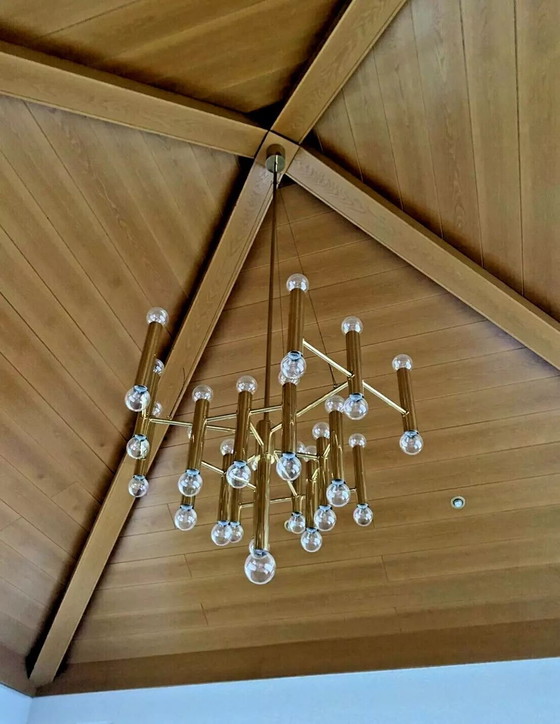 Image 1 of Lampadario XXL anni '60-'70 Lampadario Gaetano Sciolari Per Sciolari Design in ottone