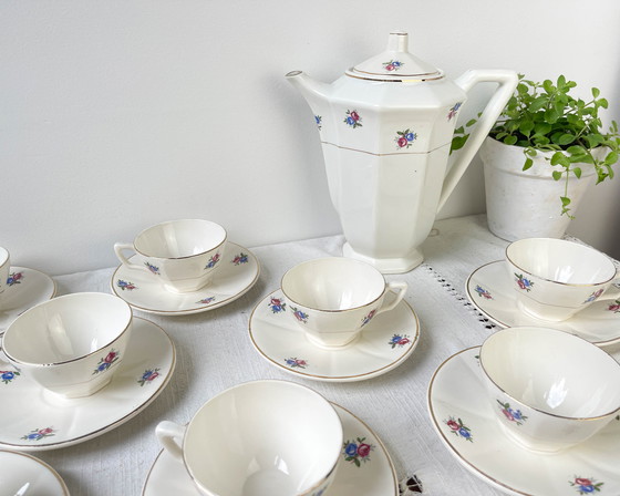 Image 1 of Service à Thé Vintage en Porcelaine Fleurie Digoin Sarreguemines