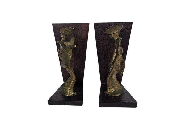 Image 1 of Vintage - Brutalist - Japanese bookends - Geishas - gilded - 2nd half of the 20th century