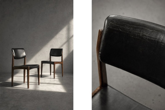 Image 1 of Vintage Mid-Century Scandinavian Modern Rosewood & Black Leather Chairs by H.W. Klein for Bramin, 1960s, Set of 3