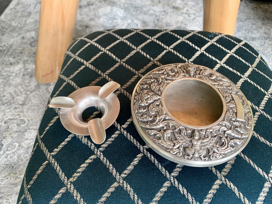 Handcrafted Siamese silver ashtray, 925 sterling silver, 147g – Garuda & Temple Angel – Table accessories (photo 2 of 7)