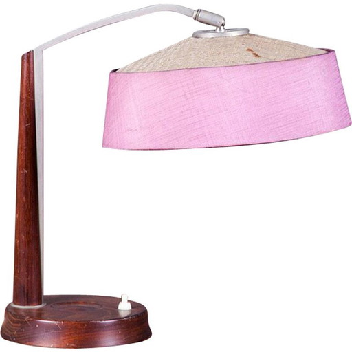 Lámpara de mesa vintage de teca y metal, Dinamarca, 1950
