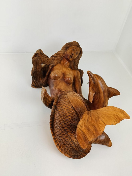 Image 1 of tavolino da caffè vintage a forma di sirena con piano in vetro