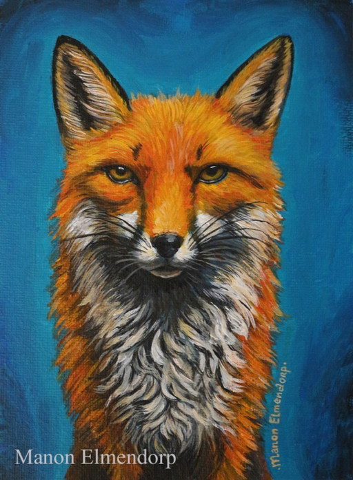 Einzigartiges, handgemaltes kleines Fuchsbild, 18 x 13 cm
