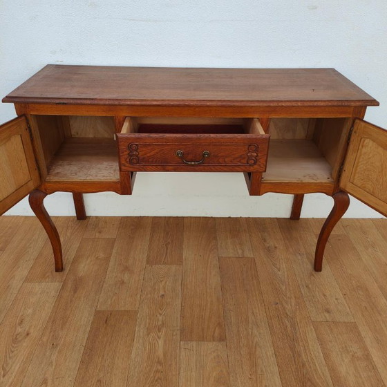 Tavolino Vintage Stile Rustico Scrivania Toletta Mobile TV, Tolette, Legno, Ottone, Marrone (foto 3 di 12)