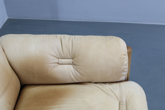 Image 1 of Eiken Scandinavische 3-zitsbank uit 1960 met lederen bekleding