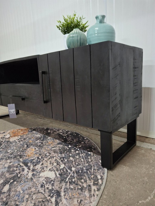 Mueble de TV de madera de mango con base de metal, nuevo