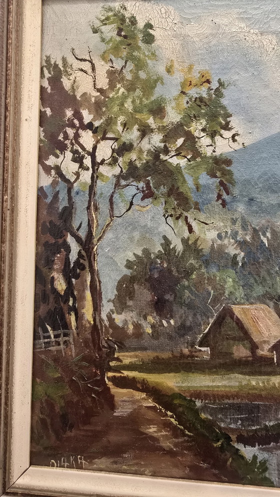 Mid-Century Indonesisch Olieverfschilderij 'Tangkuban Prau, Java' - Gesigneerd DIKA (58x42cm) (photo 10 of 15)