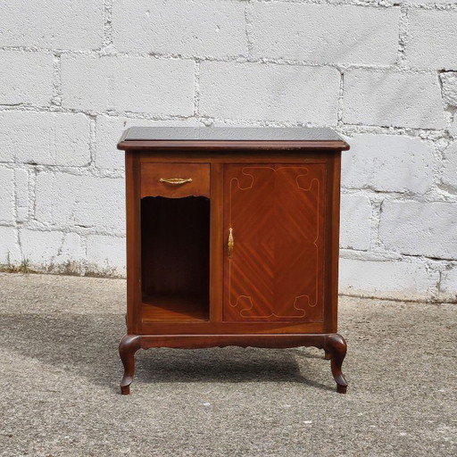 Antieke Franse art-deco console met marqueterie, houten kast met glazen blad, jaren 30 – ladekasten, Glass (photo 2 of 21)