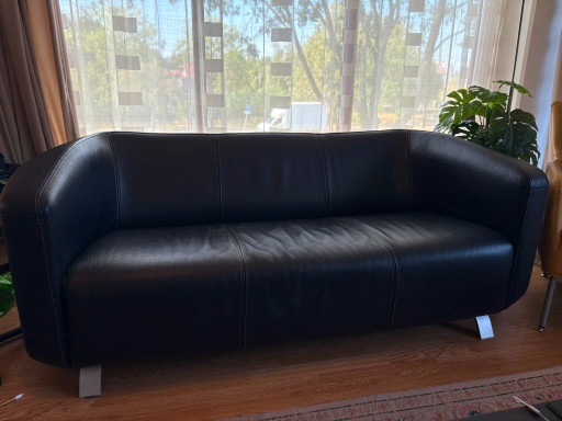 Vintage Rolf Benz lederen 2,5 zits bank – banken, Leather, Metal