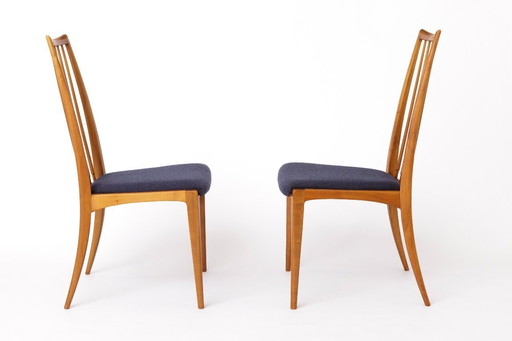 Pair of Vintage German Chairs by Ernst Martin Dettinger | 1970s | Refurbished Wooden Frames | Dark Purple Textile Upholstery