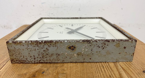 Image 1 of Grey Rusty Industrial Square Wall Clock from Pragotron, 1970s