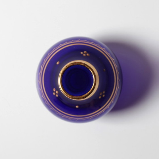 Image 1 of Mid-Century Cobalt Blue Art Glass Vase / Handpainted Single Flover Vase / Afors Glasbruk / Sweden / 1970s