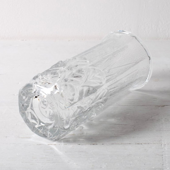 Image 1 of Vintage Clear Leaf Pattern Textured Glass Flower Vase / Fidenza / Italy / 1970s