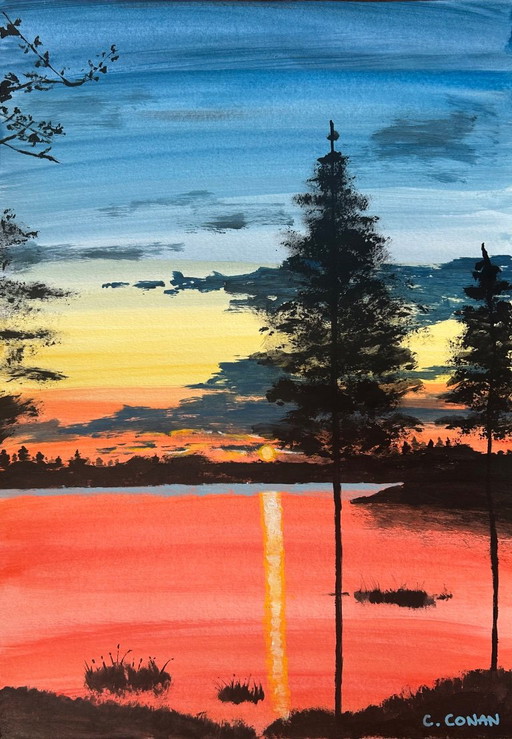 Acrilico 40 x 30 cm crepuscolo sul lago