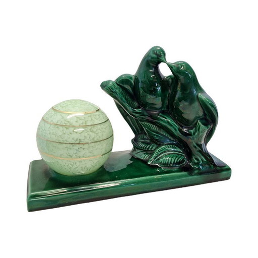 French Art Deco ceramic lamp with birds, 1990s
