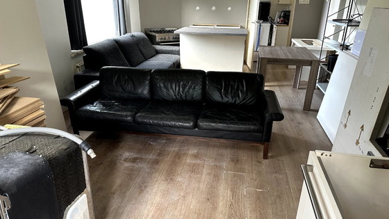 Image 1 of Scandinavische 3-zits leren bank, Zweden, 1950