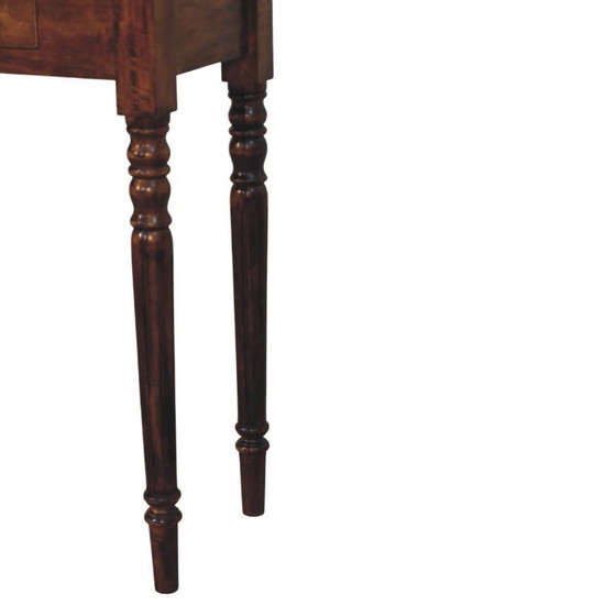 Mangoholz Konsolentisch Chestnut – 3 Schubladen & Gedrechselte Beine – Artisan, Beistelltische, Wood (photo 8 of 9)