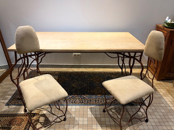 Tavolo da pranzo scultoreo in metallo battuto in stile Art Nouveau Revival - anni '70 – Tavoli da pranzo (photo 13 of 22)