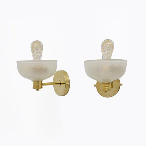 Toegeschreven aan Barovier & Toso Wandlamp in messing en Muranoglas Pulegoso, paar
