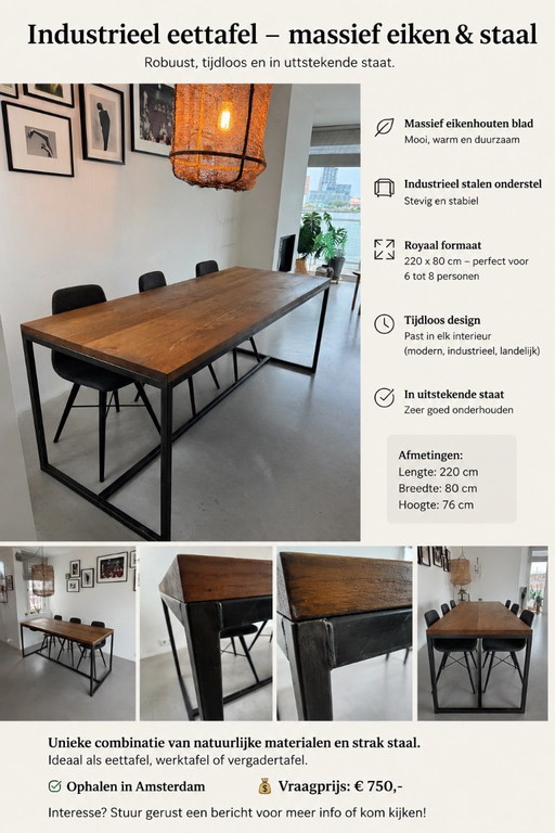 Maßgefertigter Esstisch: Eiche & Stahl – 220 x 80 cm – eettafels, Wood