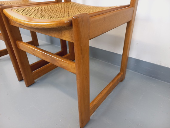 Image 1 of Paar vintage beukenhouten en rieten sledestoelen uit de jaren 70 en 80