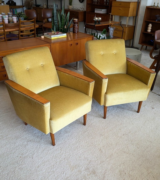 Ensemble vintage de 2 fauteuils jaune ocre