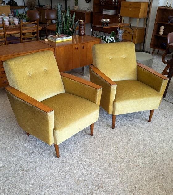 Image 1 of Ensemble vintage de 2 fauteuils jaune ocre