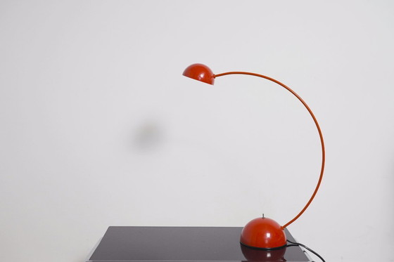 Image 1 of Red Italian Desk Lamp Vintage Lacri Space Age Table Lamp Curved Arched Lamp Metal Postmodern Halogen Light Made in Italy