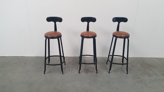 Image 1 of 3x Chaise Nicolle Sgabello da bar in metallo dal design industriale francese