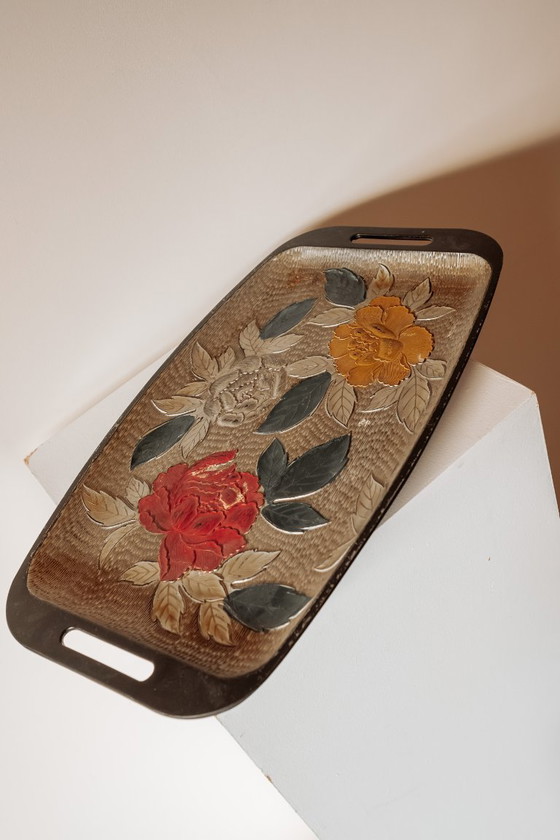 Image 1 of Plateau vintage avec fleurs