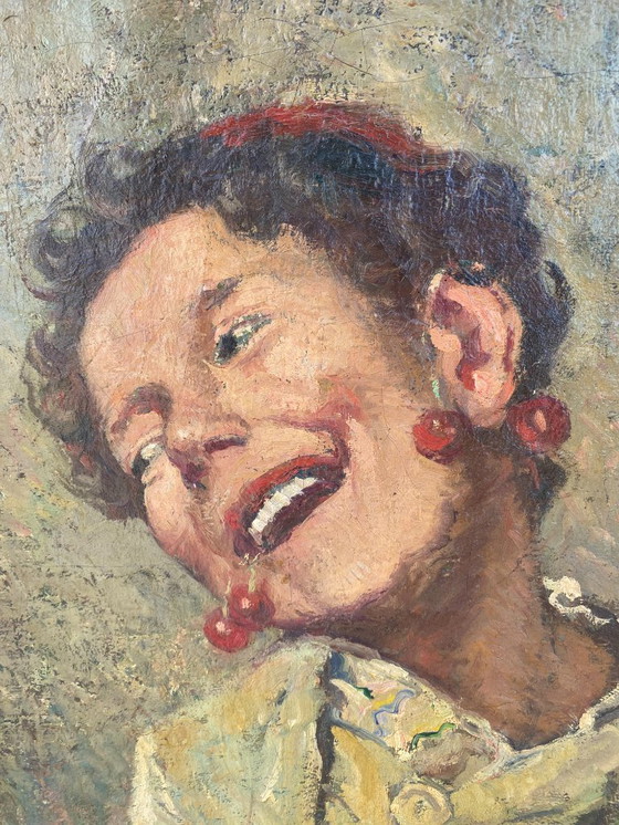 Image 1 of Louis Azéma (1876 - 1963) Porträt: "L'enfant aux cerises" Öl auf Leinwand, gerahmt Circa 1930