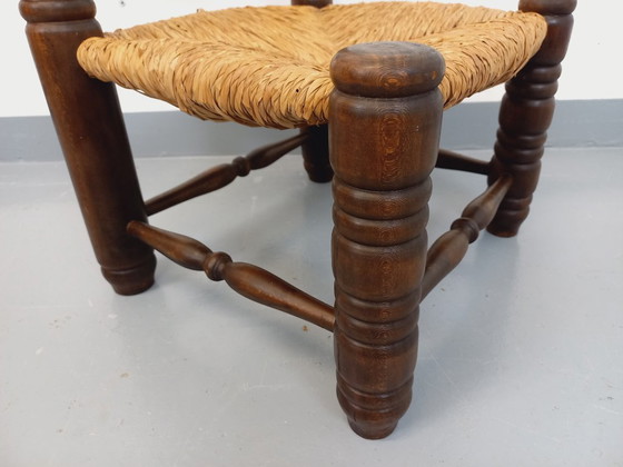 Image 1 of Vintage Charles Dudouyt Brutalist lage stoel in hout en stro uit de jaren 40