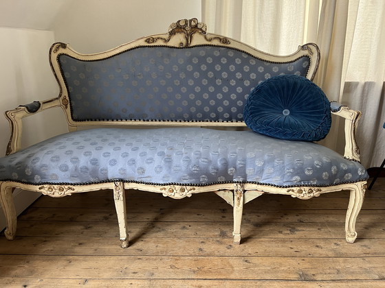 Image 1 of Hermoso banco Luis XV de estilo barroco clásico antiguo de madera tallada