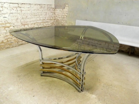 Tavolo in vetro fumé e metallo, 1970 – Tavoli da pranzo, Cristallo, Cromo, Vintage (photo 5 of 9)