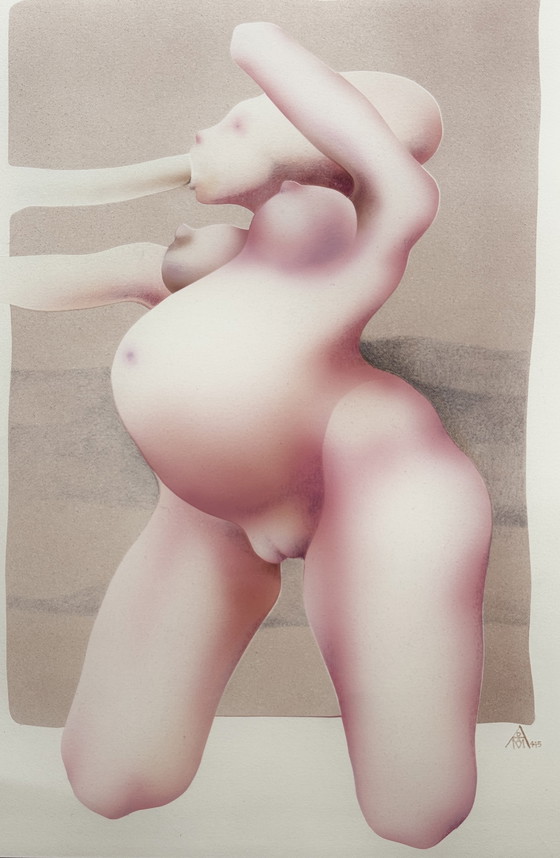 Image 1 of Yvon Adam raro cuadro erótico circa 1985 - enmarcado