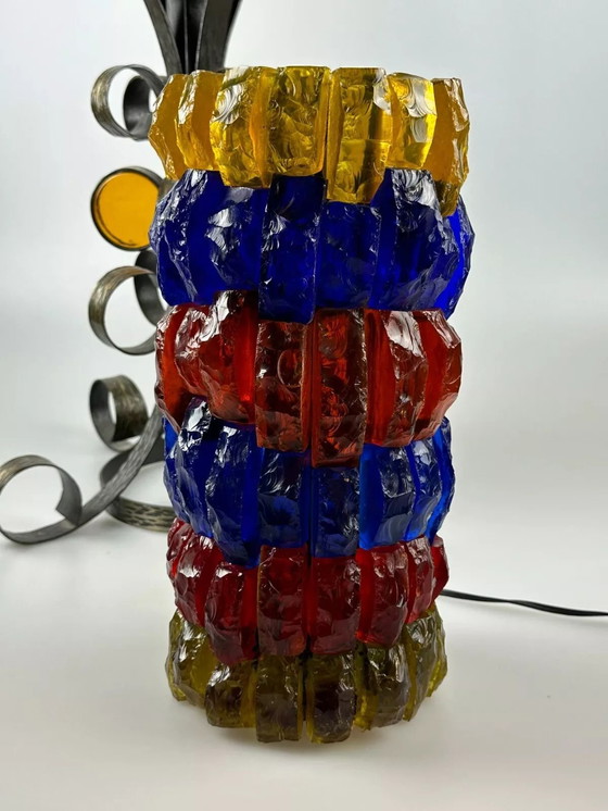 Image 1 of 60er 70er Jahre Brutalistische Stehlampe Eisen & Glas Stehleuchte Mid Century