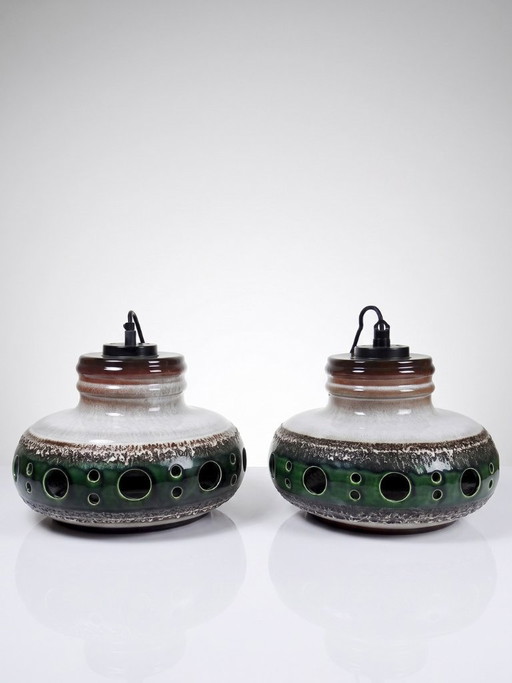 Paire de Grandes Suspensions Herda en Céramique Émaillée, Années 1970 – hanglampen, Ceramic